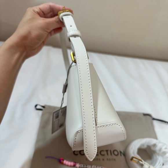 NWT Charles & Keith Gabine Leather Trapeze Bag - Chalk (Cream) GENUINE LEATHER - Picture 4 of 9